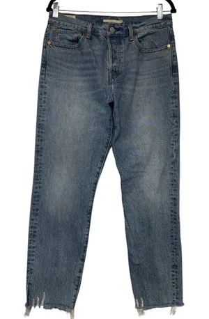 Levis Wedgie Straight Jeans‎ Womens 30 Blue High Rise Button Fly Raw Hem Denim thumbnail 1