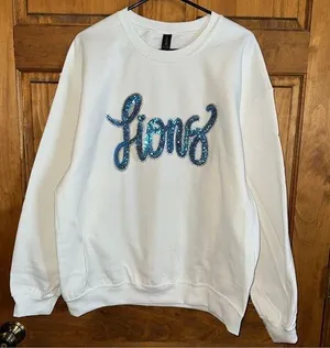 Detroit Lions sweatshirt! Glitter sequin bedazzled lions logo crewneck sz Large! thumbnail 1