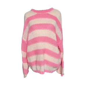 Pink Lily Pink Peach Striped Oversized Sweater Medium Balloon Sleeve Preppy thumbnail 4