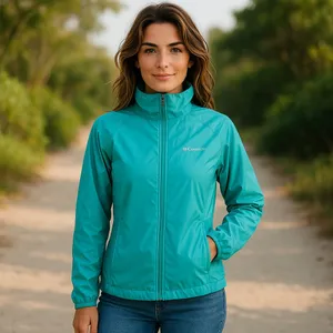 Columbia Women's Teal Rain Jacket M Lightweight Hooded Windbreaker‎ Full Zip thumbnail 2