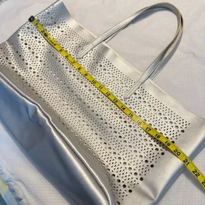 Saks Fifth Avenue Silver Laser Cut Tote Bag Reusable Shopping Bag thumbnail 8
