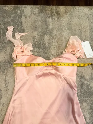 NWT Fashion Light Pink Satin Slip Dress with Ruffle Straps thumbnail 5