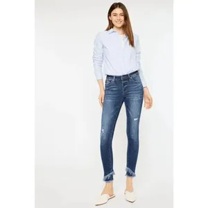 KanCan Dark Wash Nala Mid Rise Frayed Ankle Skinny Jeans XL/14 thumbnail 6