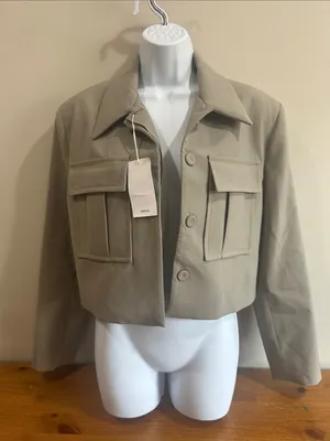 Mango Cropped Utility Jacket in Taupe Size M thumbnail 3