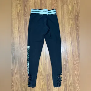VS PINK black leggings white striped fold-over waist strappy ankle detail small thumbnail 2