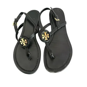 Tory Burch Black ThongSandals with Gold Logo - Heavily Used Size 6.5 thumbnail 4