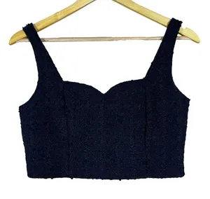 NWT Abercrombie & Fitch Boucle Tweed Corset Crop Top Black Chic Elegant Size S thumbnail 1