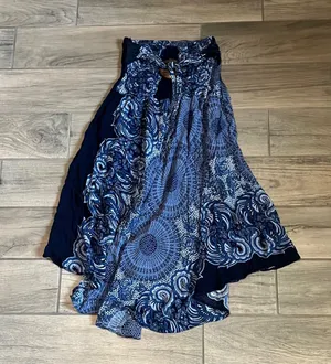 Blue and White Ruffled Asymmetrical Midi Skirt thumbnail 1