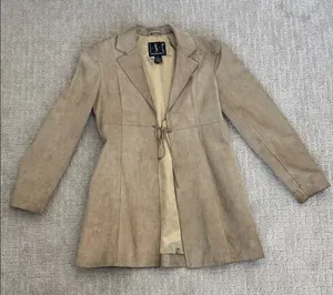 Vintage Tan Suede Blazer tie front long coat thumbnail 1