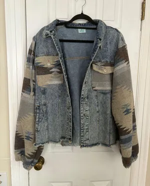 Blue Buttercup Aztec Print Blue Jean Jacket thumbnail 1