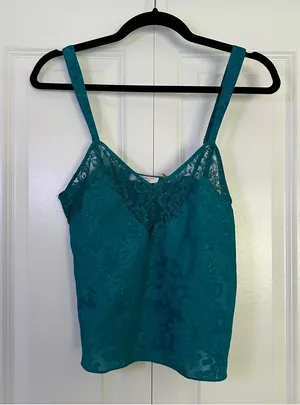 Victoria's Secret Vintage Gold Label Teal Lace Camisole Medium thumbnail 1