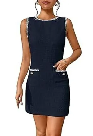 Boutique | M | Classic Mini Dress Quiet Luxury Sleeveless Button Front Tweed thumbnail 1