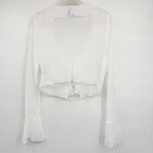 H&M Divided Women White Sheer Ruffle Fairycore Tie Front Crop Top Bolero‎ Size L thumbnail 7