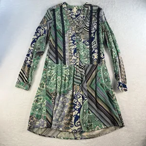 TINY Anthropologie XS Caviana Shirt‎ Dress Blue Paisley Women’s Boho Long Sleeve thumbnail 4