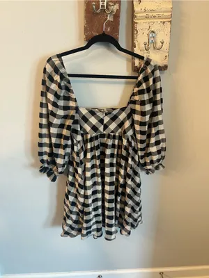 Storia Black and White Gingham Babydoll Dress thumbnail 3