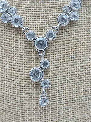 Crystal Y Drop Necklace Silver Tone Chain Formal Jewelry 19" thumbnail 6