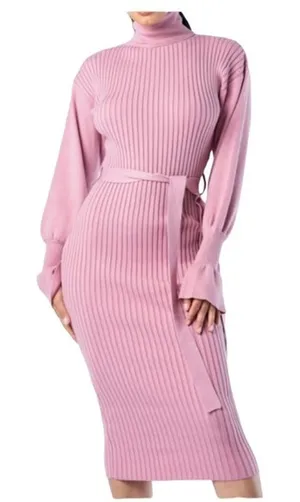 Hera Collection Sweater dress belted turtleneck. Long bell sleeve. thumbnail 1