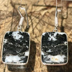 Square White Buffalo Turquoise Earrings 1 1/2” Black thumbnail 1