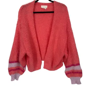 Anthropologie Striped Sleeve Open Front Cardigan Sweater Coral Pink One Size thumbnail 4