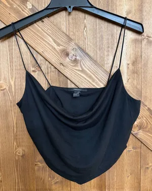 Forever 21 Women’s Medium Black Cowl Neck Spaghetti Strap Handkerchief Top(9341) thumbnail 1