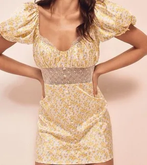 NWT For Love And Lemons Daffodil X Victoria’s Secret Mini Dress Yellow Floral S thumbnail 14