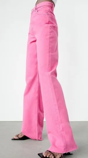 Pink Wide-Leg High-Waisted ZARA Jeans thumbnail 1
