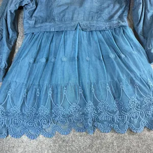 Crosstree Lane Blue Corduroy‎ Mesh Lace Embroidered Jacket Boho XL Cottagecore thumbnail 9