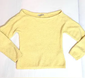 Abercrombie & Fitch Boucle Off Shoulder Sweater XS Butter Yellow Soft Knit Cozy thumbnail 1