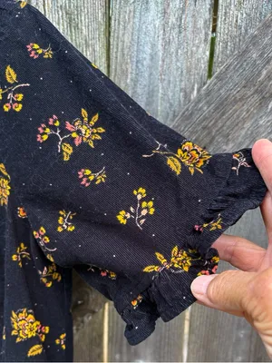 EUC Madewell Acorn Foulard Corduroy Top Black Floral Size Medium thumbnail 6