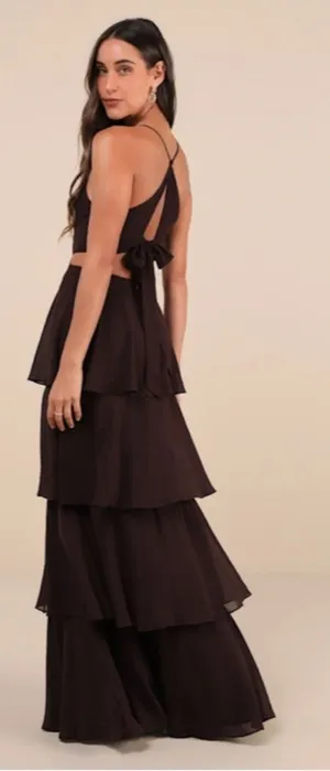 LULUS Prom Wedding Bridesmaid Sexy Tiered Ruffles Elegant Flowy Maxi Dress thumbnail 1