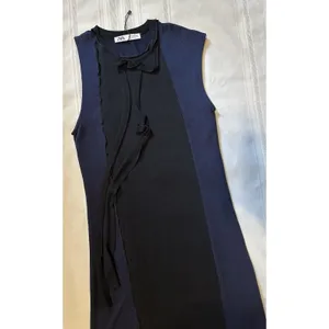 Zara Knit Asymmetrical Combination Color Block Midi Dress Black/Navy Blue Sz S thumbnail 12