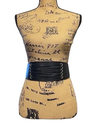 Womens Corset Waist Belt Black Wide Lace-Up Front Snap Closure One Size thumbnail 4