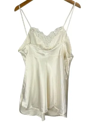 Vtg Y2K Cinema Etoile Satin Slip Cami Tank Embellished Lace Sz Large thumbnail 2