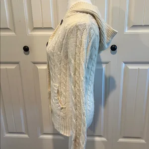 Aeropostale Large Vintage Y2K Cream Hooded‎ Ramie-Blend Knit Cardigan Sweater thumbnail 5