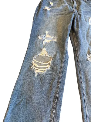 We The Free People Wide Leg Loose Fit Jeans Distressed Crvy Size 35 Women's thumbnail 3