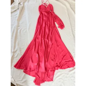 Hot Pink Mermaid long dress gown Cutout Halter Rhinestone Ruffle Formal Dress xs thumbnail 8