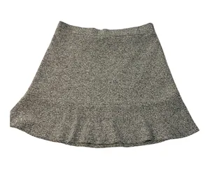 LOFT Ruffle Hem Textured Mini Skirt Black Gray Marled Knit Size Large thumbnail 1