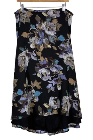 Studio Liz Claiborne Floral High-Low Midi Skirt Black Purple Garden Party Sz 12 thumbnail 1