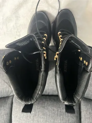 Black Heeled Lace-Up Ankle Boots with Gold Hardware thumbnail 5