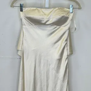Selfie Leslie Champagne Satin‎ Strapless Cowl Back Maxi Dress Cream Women's XS thumbnail 3