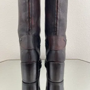 Dark Brown Red Leather Loretta Tall Knee High Riding Heeled Boots thumbnail 8
