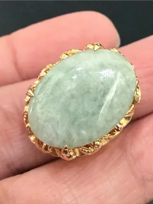 Vintage Gold-plated Jade Jadeite Stone Cabochon Cocktail Ring Size 6 thumbnail 11