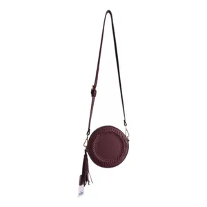 Stylish Round Crossbody Bag in Deep Burgundy Braided Detailing‎ thumbnail 3