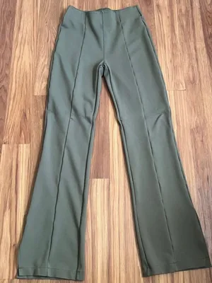 Abercrombie & Fitch Olive Green High Rise Flare Pants Pleat Split Hem Size M thumbnail 1