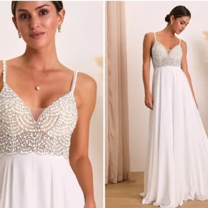 LULU's Stunning Rhinestone Sexy Romantic Sexy Flowy Elegant Wedding Gown thumbnail 4