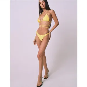 Yellow Tigermist Bikini Set With Beaded Chain thumbnail 4