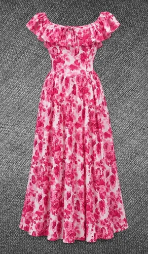 Grace Karin Pink Floral Ruffle Maxi Dress Size M thumbnail 1
