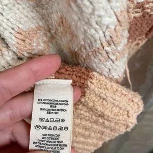 Free People Cozy Cabin Chunky Knit Boho Ivory Peach Cardigan Sweater Oversized X thumbnail 7