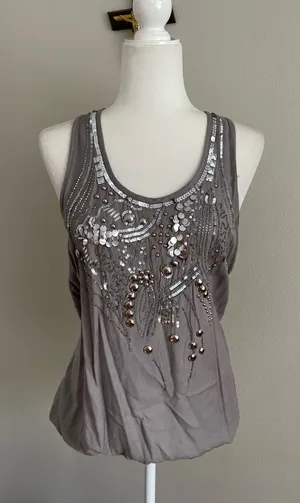 Charming Charlie Grey Sequin & Bead Embellished Tank thumbnail 1