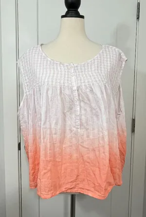 Free People Size Medium Pink Orange Ombre Smocked Dip Dye Tank Top NWT thumbnail 1